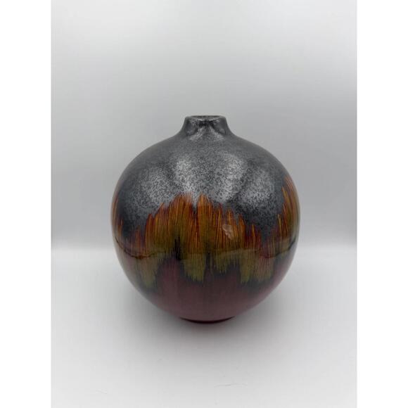 Vintage Antique Earth Tones Drip Glaze Contemporary Bulbous Vase Pot